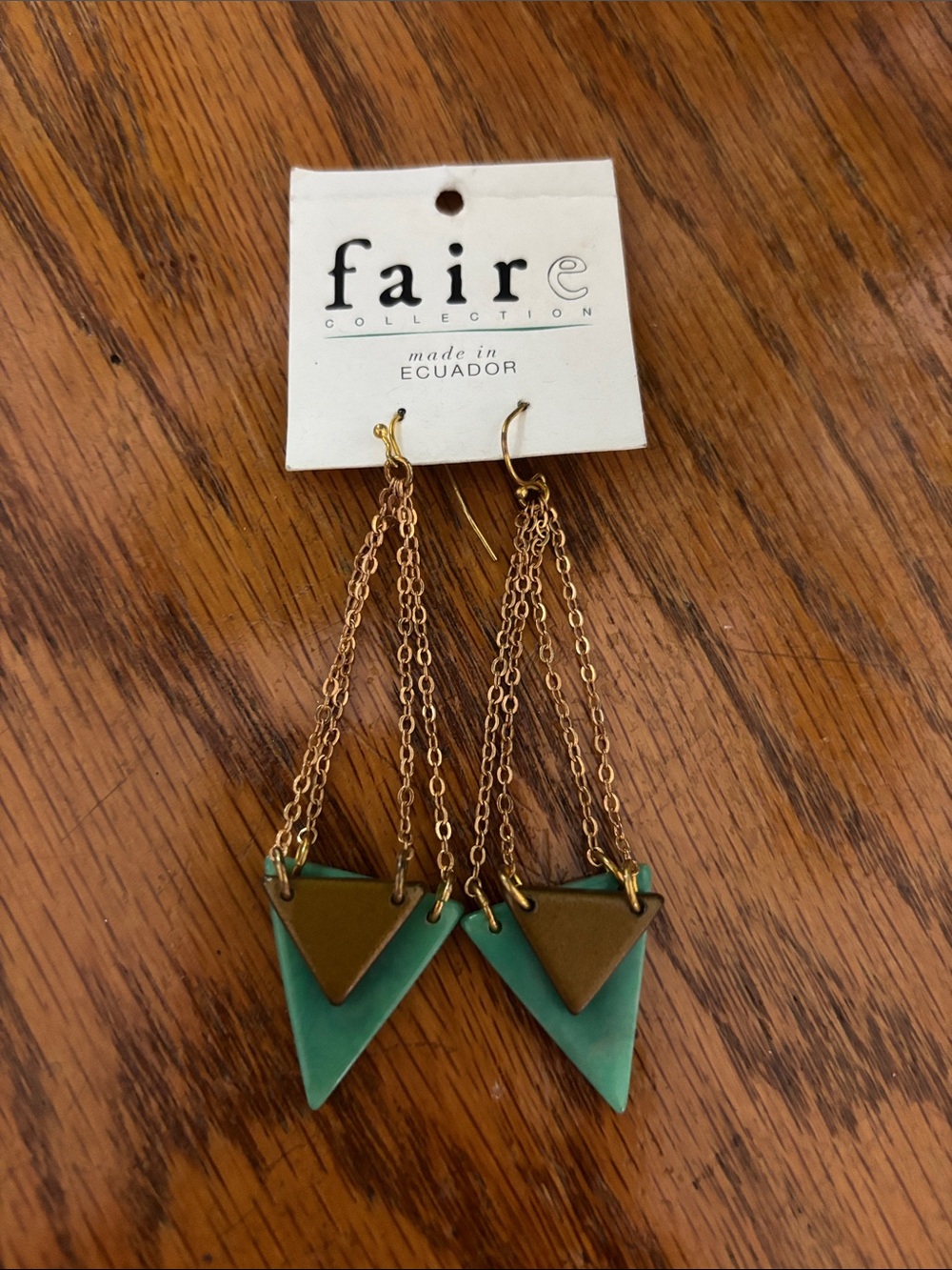 faire Collection Green Triangle Dangle Earrings